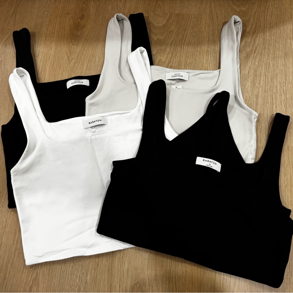 2 Aritzia babaton contour cami black white waist crop tank top medium